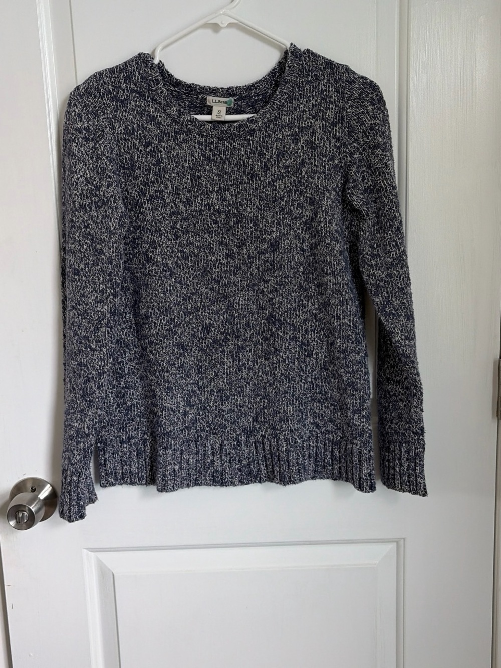 L.L. Bean Women's Navy and White Marled Crewneck Sweater